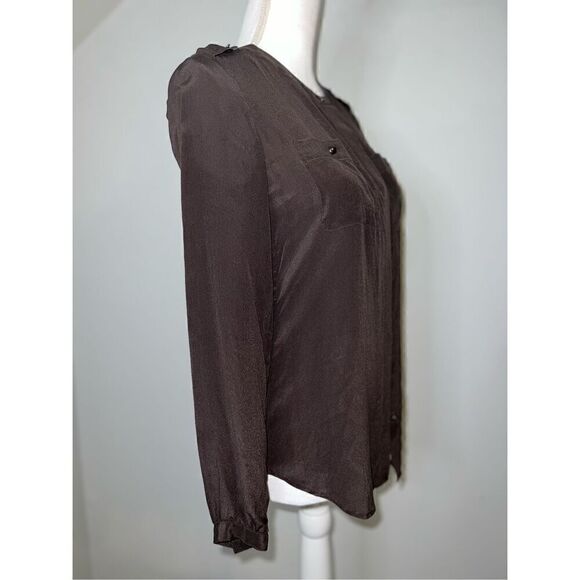 Women’s 100% Silk Long Sleeve Button Down Blouse Brown size 0 - Picture 2 of 9